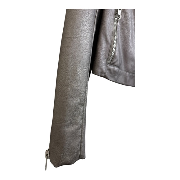 Tart Collection Moto Jacket Gray Vegan Leather Size Medium Double Breasted - Picture 6 of 12